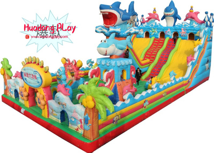 Wholesale Large Size Outdoor Childrens Inflatable Bounce House With Slide Shark Jumping from china suppliers