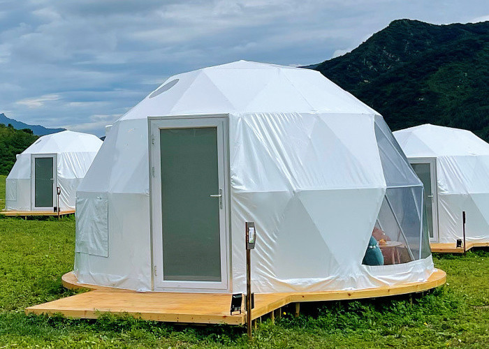 Wholesale 850gsm Blockout Double Geodesic Dome Glamping Tent PVC Coated Fabric Use In Resort from china suppliers