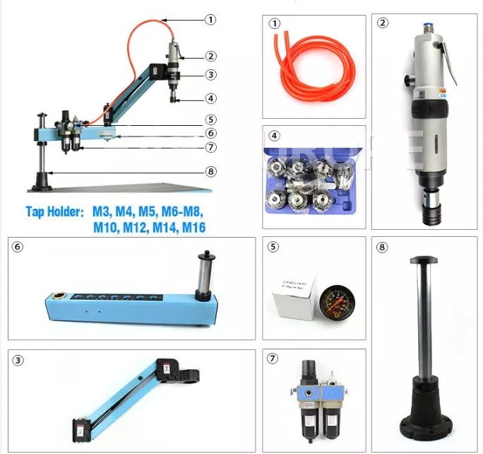 Acrylic M3-M12 Pneumatic Air Tapping Machine Quick Change High Precision