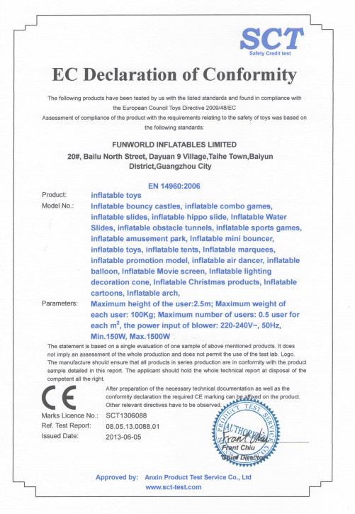 Funworld Inflatables Limited Certifications