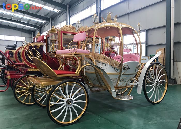 Wholesale Metallic Artwork Horse Drawn Pumpkin Carriage Hydraulic Brake For Tourism Spots from china suppliers