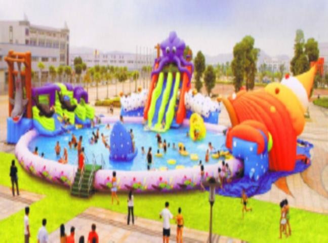 Non Toxic Stable Tarpaulin Inflatable Water Amusement Park Giant Water Slide Pool