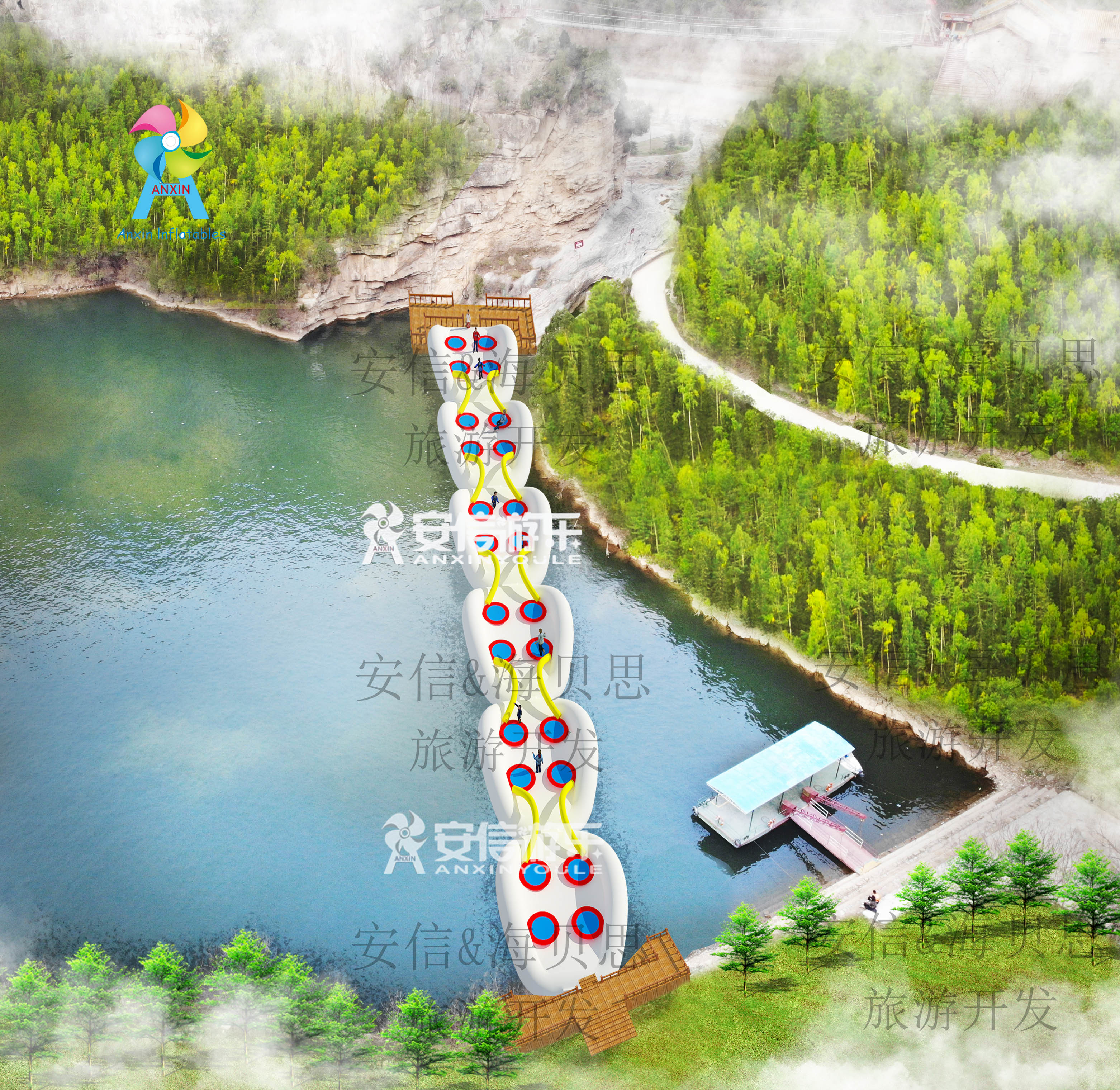 Buy cheap Amusement park different bridges Inflatable trampoline bridge on water from wholesalers