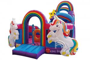 Kids Unicorn Bouncy Castle With Water Slide Princess Pink Giant Jumping Rainbow Inflatable Water Bounce Houses