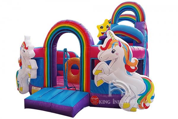 Quality Kids Unicorn Bouncy Castle With Water Slide Princess Pink Giant Jumping Rainbow Inflatable Water Bounce Houses for sale