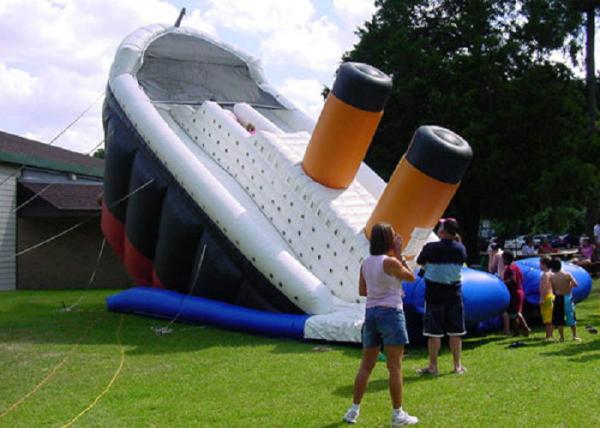 Quality Titanic Shaped Commercial Inflatable Slide Safe Air Flap Inside For Amusement Park for sale
