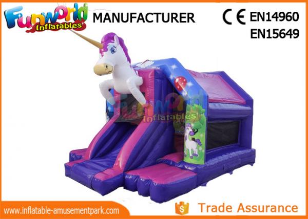 Quality Pink / White Or Blue Commercial Bouncy Castles With Slide / Unicorn Bounce House for sale