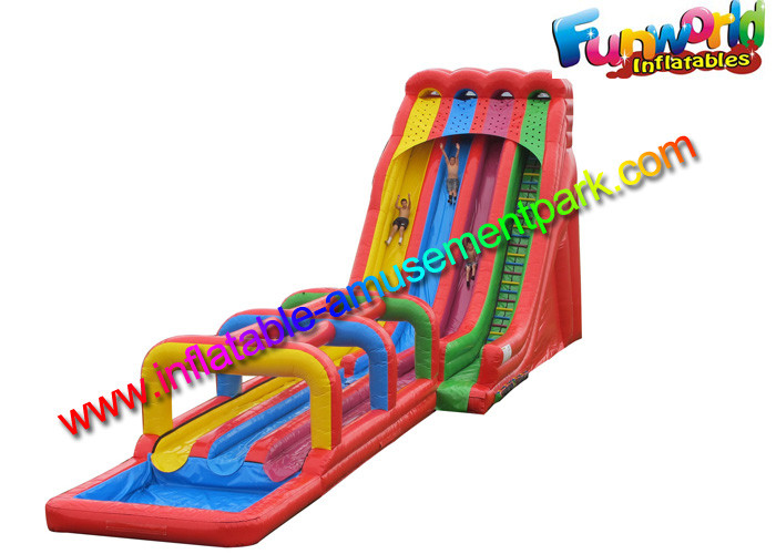 Quality Colorful 3 Lanes Outdoor Inflatable Wet Slides / Big Water Slide for Kids With 18' H Platform for sale
