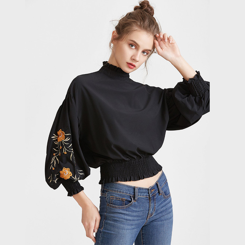 Wholesale 2017 Fashionable black embroidered blouses for women from china suppliers