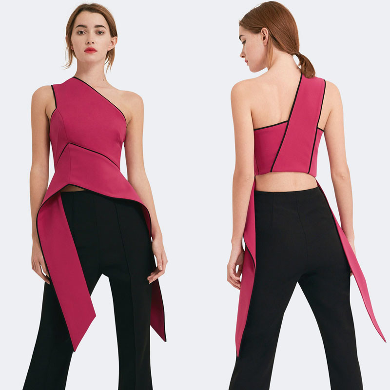 Buy cheap 2018 Fashion neck lady pink tops from wholesalers