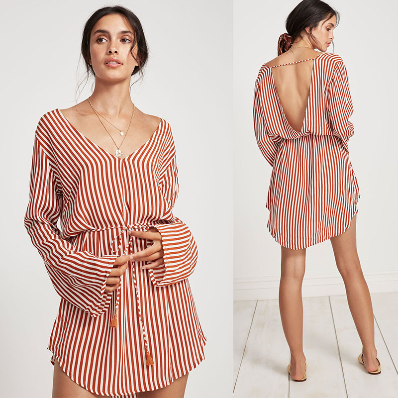 Buy cheap Summer Wholesale Design Striped Long Sleeve Casual Woman Dress from wholesalers