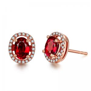 Wholesale Red Gemstone Gold Jewelry Oval Ruby Diamond Stud Earrings In Rose Gold from china suppliers