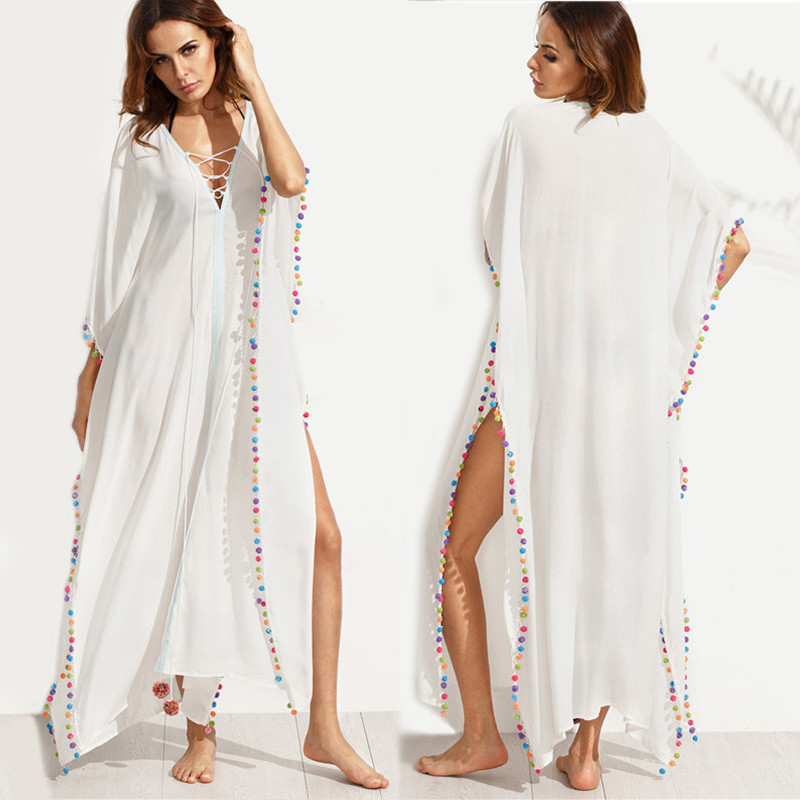 Buy cheap Bohemian White Lace-up Long Summer Beach Cover Up Dress with Split from wholesalers
