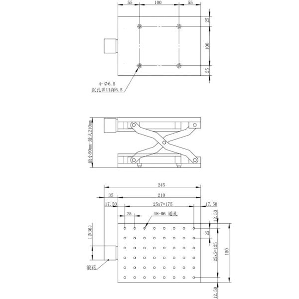 Large Stroke Optical Experiment Precision Manual Lifting Stage With Digital Calipers
