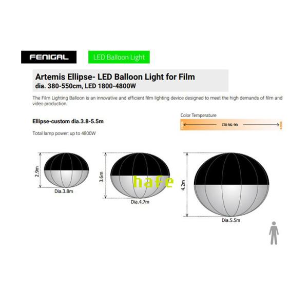 Ellipse Shaped LED 1.8kw Lighting Balloon For Helium Float Use Or Hanging On Crane Use