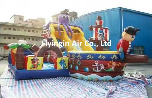 Quality Party Game Giant Pvc Inflatable Pirate Ship Slide and Trampoline for Children for sale