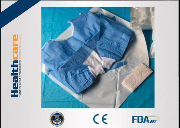 Quality Biodegradable Disposable Surgical Gowns Medical Apparel With 4 Waist Belts Blue Color for sale