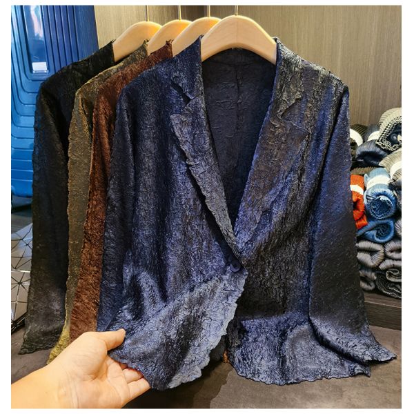 Simple One Button Wrinkle Long Sleeve Suit Coat Solid Color Coat