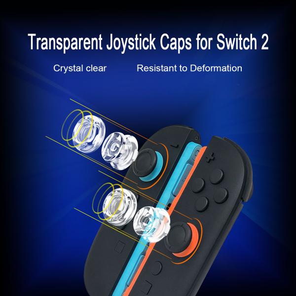 Ultimate Grip Combo for Switch 2: 4-Pack of Transparent Caps Featuring 2 Soft Silicone & 2 Durable Plastic Covers for Dual-Texture Gameplay