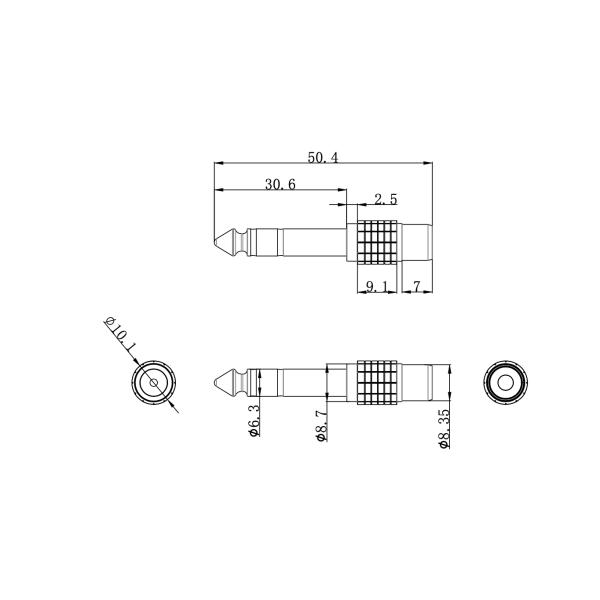 Metal Headphone 6.35 Mm Jack Plug Waterproof Through Hole Mounting