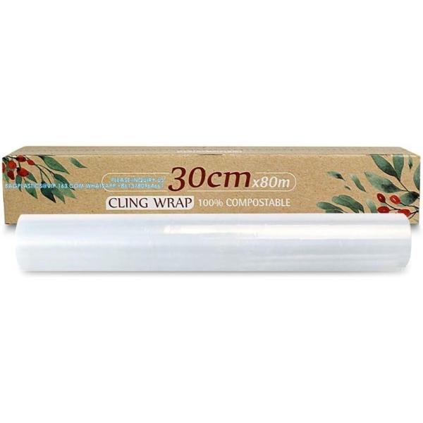 100% Compostable Kitchen Cling Wrap Biodegradable Corn PLA Food Film Roll With Slide Cutter