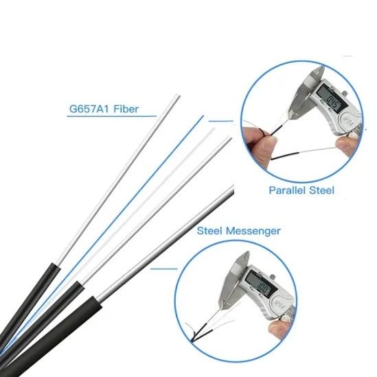 LSZH Jacket FTTH Drop Cable with Messenger Wire 2 Core G657A1