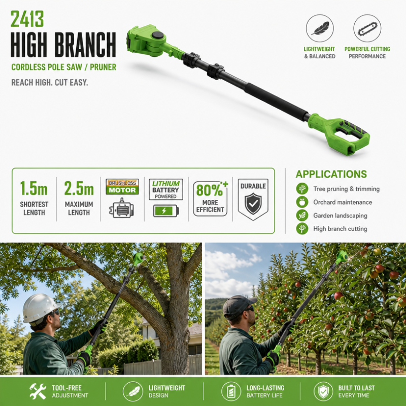 Cordless Pole Saw Pruner Plastic Handle Telescoping High Branch Cutter for Orchard Maintenance Tree Trimming Garden Landscaping