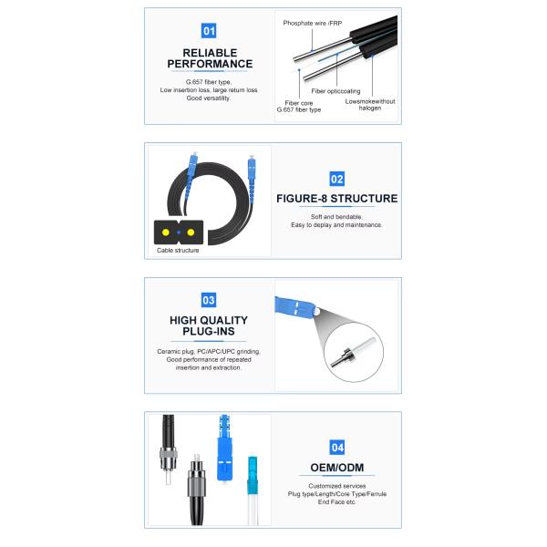 G657a Single Mode With Connector Preconnectorized Drop Cable Sc Leather Jumper Sc Apc/Upc