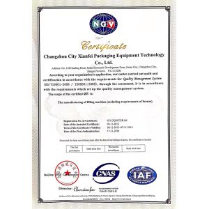 Changzhou Xianfei Packing Equipment Technology Co., Ltd. Certifications