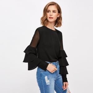 China Guangzhou Clothing Factory Office Bell Sleeve Lady Blouse on sale