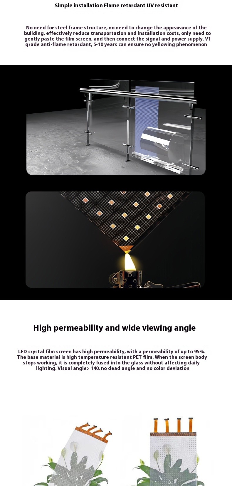 IP45 Waterproof Flexible LED Film Screen Custom Size 85% High Transparency for Indoor/Outdoor Advertising