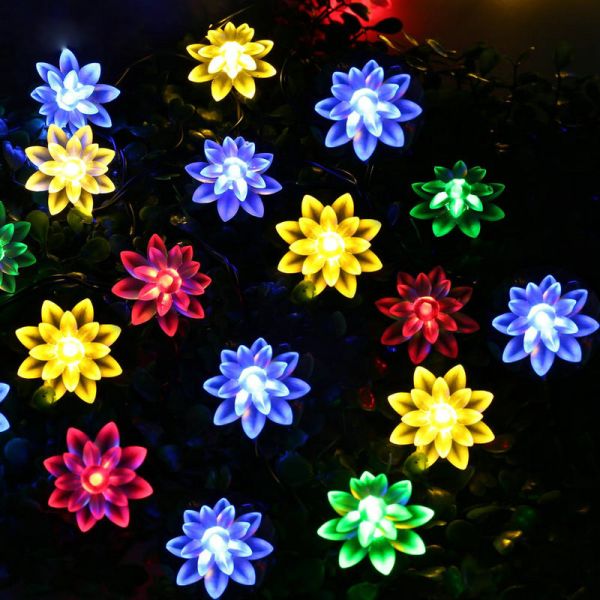 Holiday Decorative Solar String Light with Lotus Design and Solar Power for Outdoor