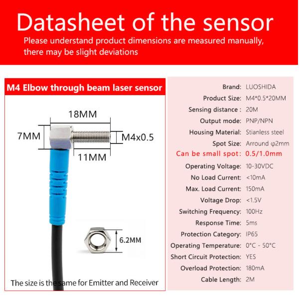 LUOSHIDA Small Through Beam Laser Sensor Elbow / Bend 90 Degree