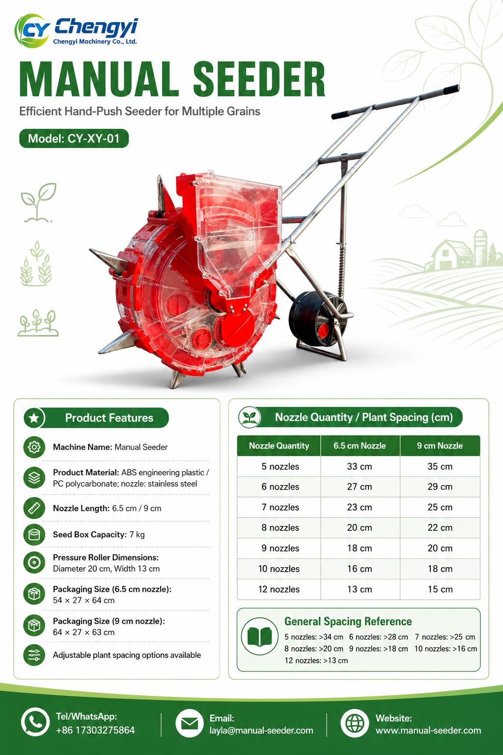 High Strength Plastic Hand Push Seeder Planter Lightweight Accurate Seeding For Field Gardening