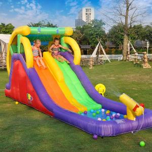 China Cartoon 0.55mm PVC 16 Ft Inflatable Water Slides With Pool Dual Lane For Kids on sale