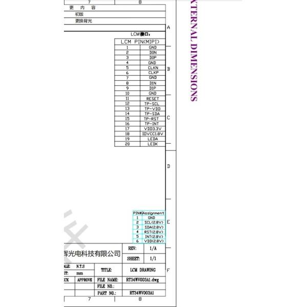 Coustom LCD Display 3.4 Inch MIPI Interface 480x480 20pin Industrial Digital Screen