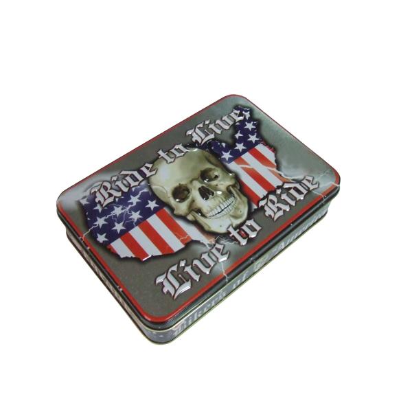 Skull Shape USA Map Printed Metal Tin Cans Embossing Rolled Out Line