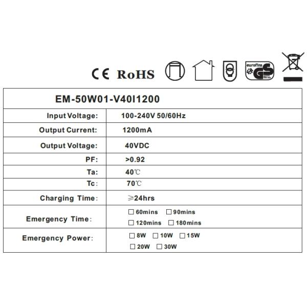 24W Emergency Constant Current Led Driver For led lighting charge 3hours