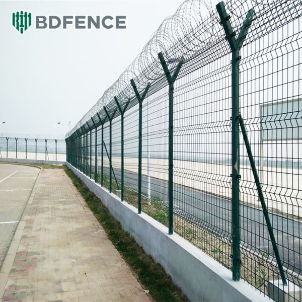 Galvanized 3D Welded Wire Mesh Fence Panel With Barbed Wire Anti Climb Security Fencing For Airport Prison High Safety Areas