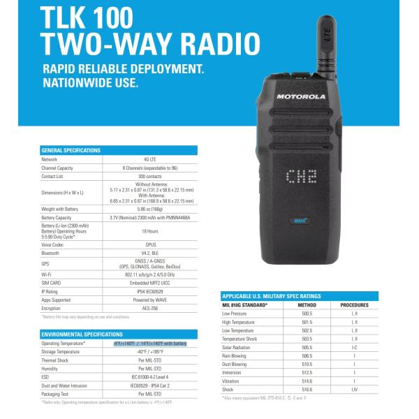 Motorola TLK 100 Two Way Radio 18 Hours Battery Life Black Motorola Wireless Walkie Talkie with Li-Ion 2300 mAh Battery
