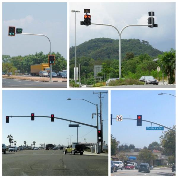 Single Arm 6M Traffic Light Pole Octagonal Shape With Hot Dip Galvanization 11M Cross Arm