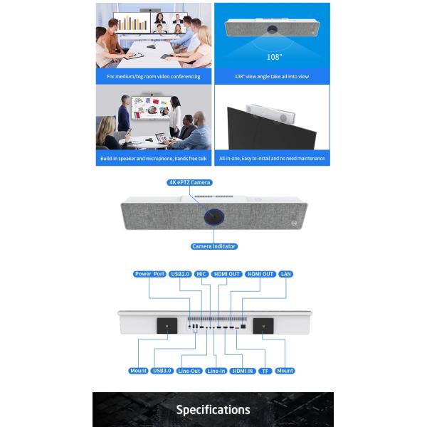 Android All-in-one Camera builded in Microphone and Speaker 4K ultra HD conference camera system