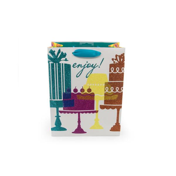 Sandblasting Present Paper Bag Twinkling Star Lamination Ribbon Handle
