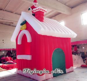 2.5m Red Inflatable Christmas Cottage with Santa on Chimney for Christmas Supplies