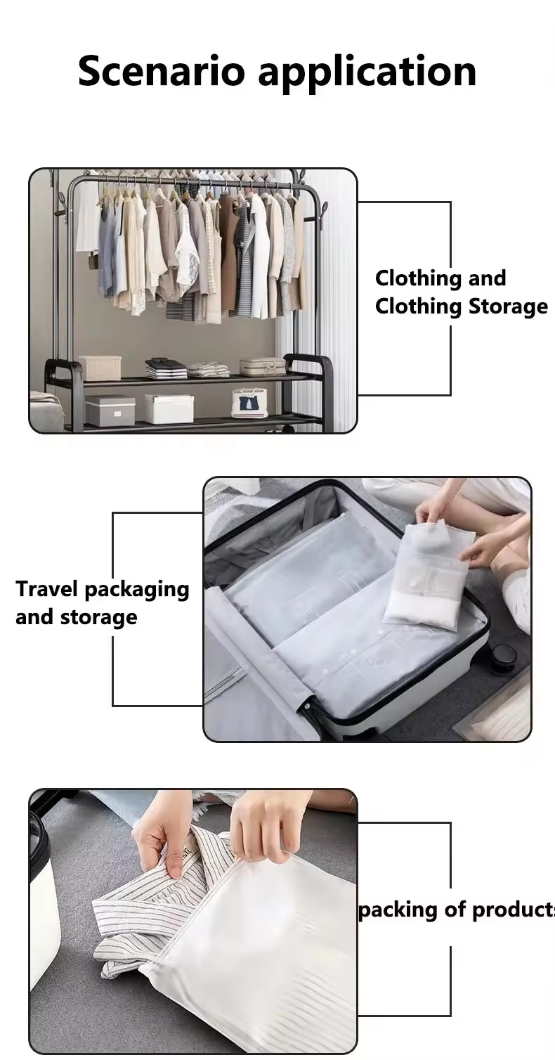 Customized logo zipper design, matte transparent CPE low-density polyethylene, intaglio printing surface for clothing, bags, shoes and socks.