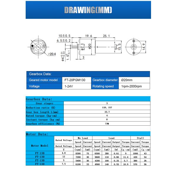 Micro DC Planetary Geared Motor 3V-24VDC High Torque Low Noise Electric DC Gear Motor
