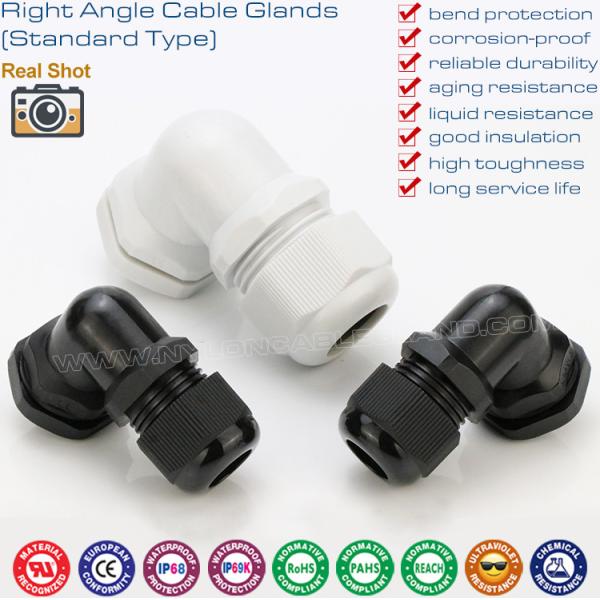 90° Elbow Hermetic Cable Glands, IP68 Waterproof Right Angled Electrical Cable Connector Glands with PG & Metric Threads
