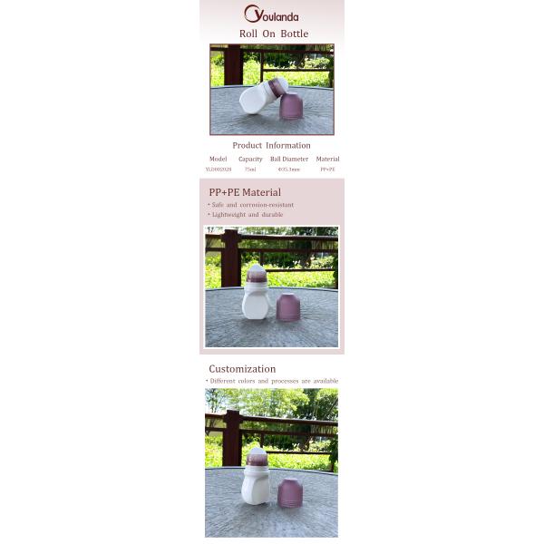 Plastic 75ml Refillable Roll On Bottle Empty Essential Oil Perfume Container PP ball roller bottle
