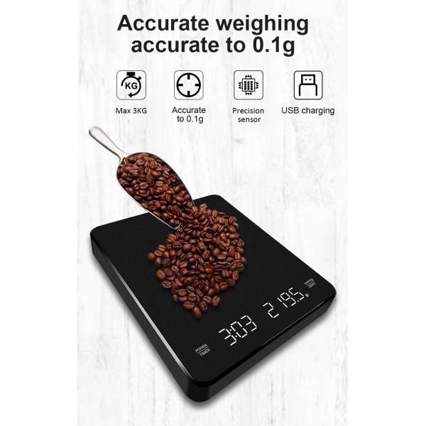 LED Display Kitchen Scale with Touch Screen Timer Function and Customized OEM Product weight 298g Digital Coffee Scale
