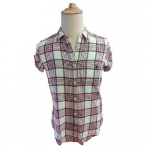 Wholesale Turn Down Collar Slim Fit Plaid Shirt Cotton Ladies Casual Wear from china suppliers